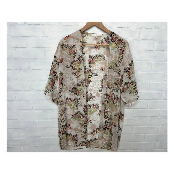 Daniel Rainn Kimono Botanical Feather Boho Print Lightweight Tropical -sz S/M - Picture 3 of 8